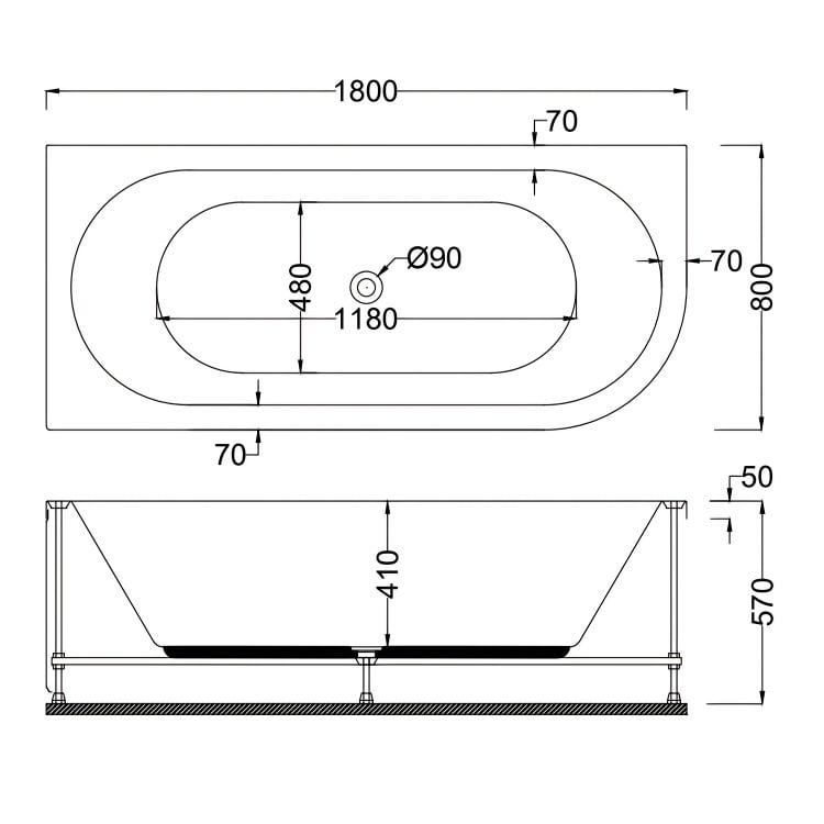 180 x 80 JAKUZİ OVAL - DÜZ SOL MAJESTİC