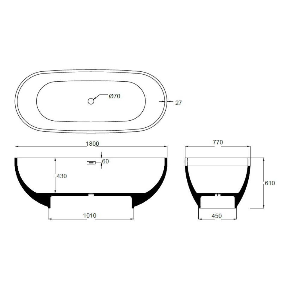 180 x 77 BAĞIMSIZ KÜVET SİYAH