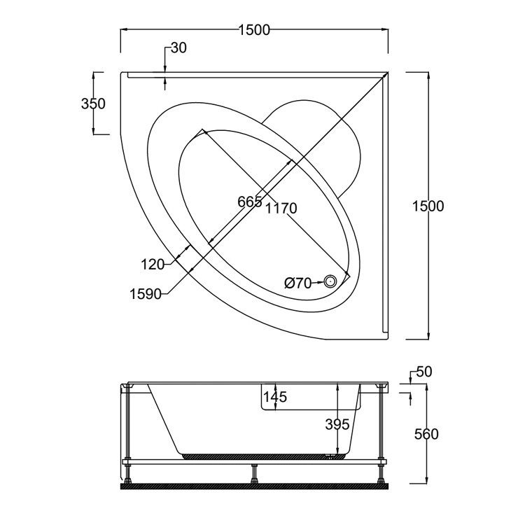 150 X 150 X 56H. JAKUZİ OVAL PERGAMON