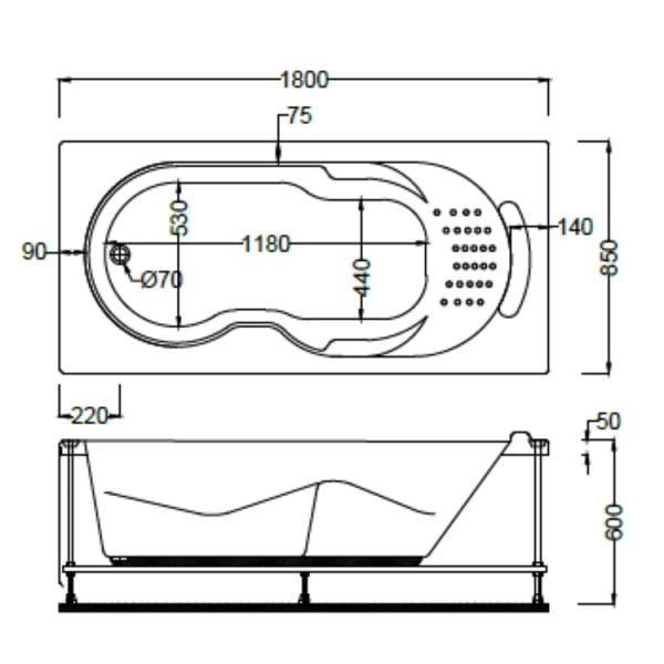 180 X 85 X 60H. JAKUZİ DİKDÖRTGEN PERSEPOLİS
