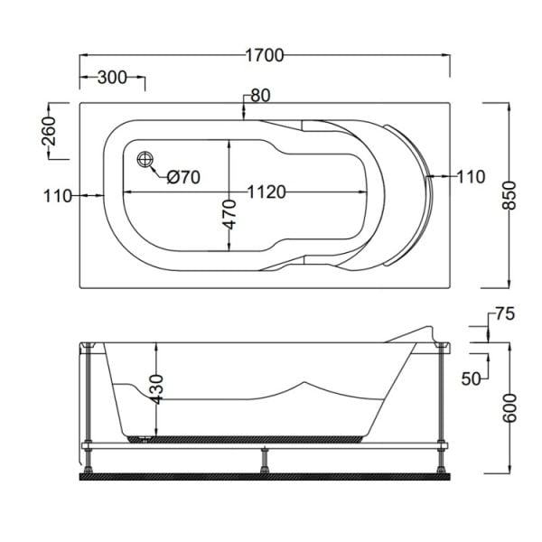 170 X 85 X 60H. JAKUZİ DİKDÖRTGEN BAEZA