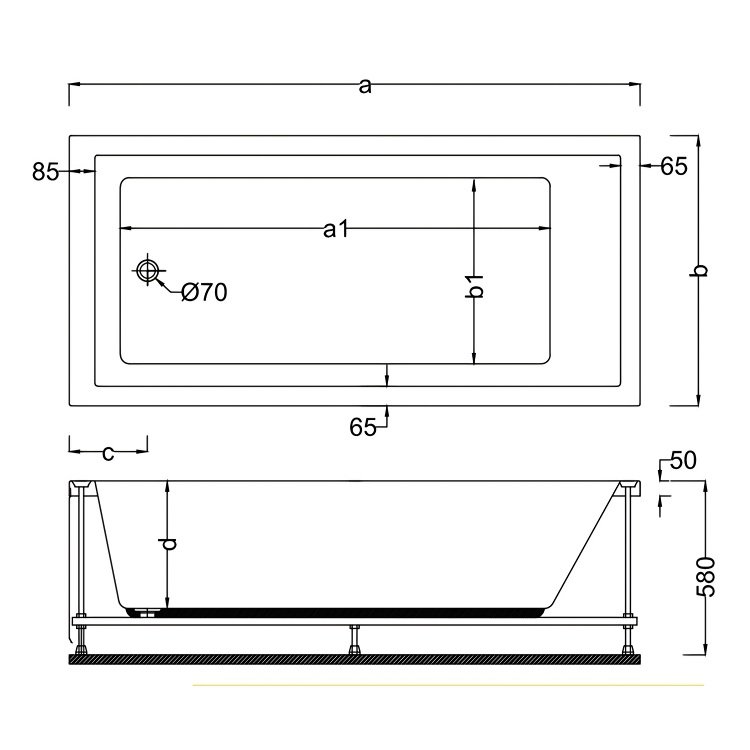 150 X 70 X 58H. JAKUZİ DİKDÖRTGEN AKEVA
