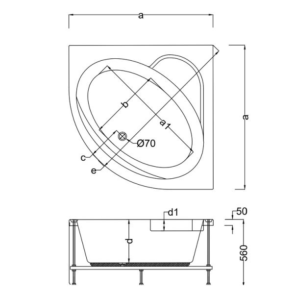 130x130 Jakuzi Oval Köşe Tek Kişilik Sardise