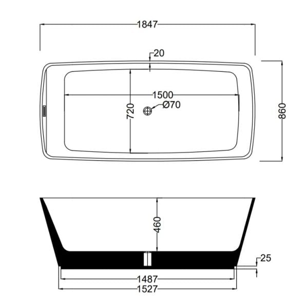 185 x 86 BAĞIMSIZ KÜVET SİYAH BEYAZ