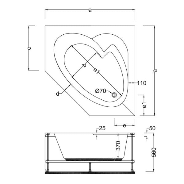 115x115 Jakuzi Oval Köşe Tek Kişilik Aperlai