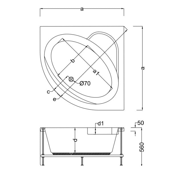 120x120 Jakuzi Oval Köşe Tek Kişilik Sardise
