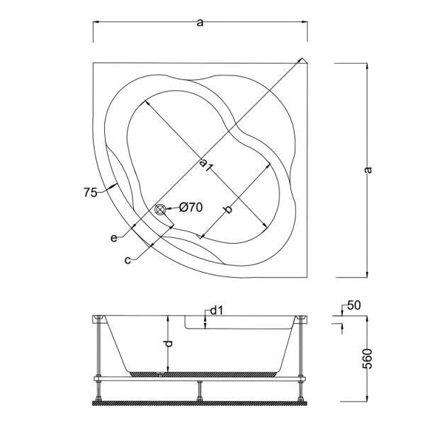135x135 Jakuzi Oval Köşe Tek Kişilik Phaselis