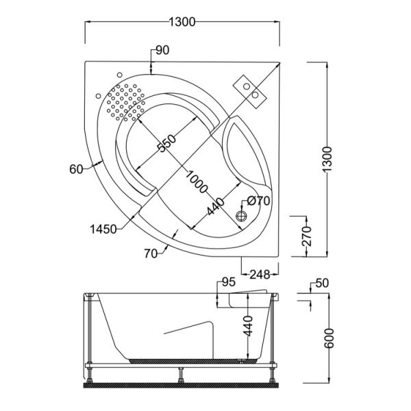 130x130 Jakuzi Oval Köşe Tek Kişilik Olimpos