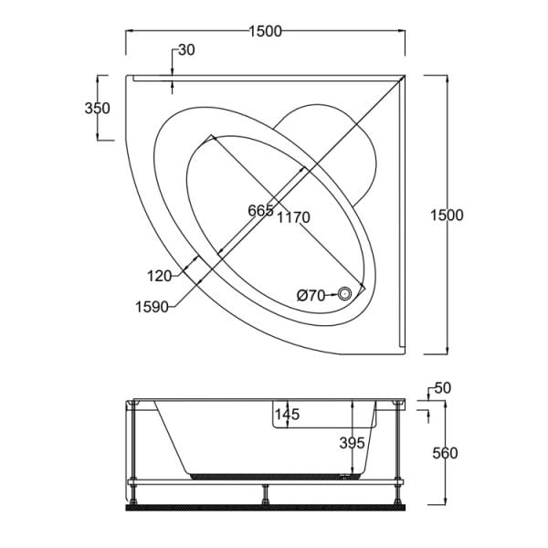 150x150 Jakuzi Oval Köşe Tek Kişilik Pergamon