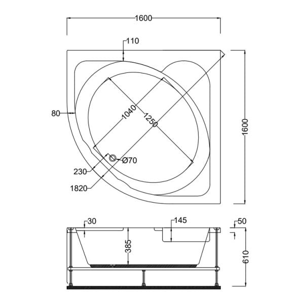 160x160 Jakuzi Oval Köşe Tek Kişilik Magnesia