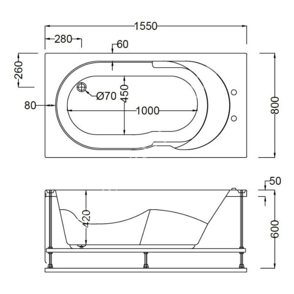 155 X 80 X 60H. JAKUZİ DİKDÖRTGEN CARTHAGE