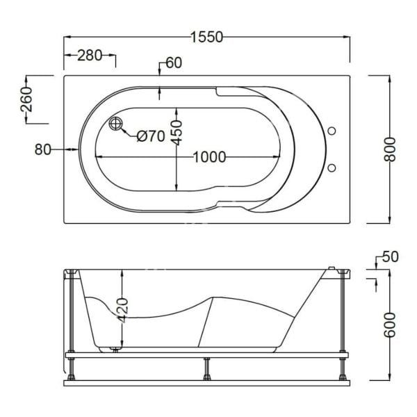 155 X 80 X 60H. JAKUZİ DİKDÖRTGEN CARTHAGE