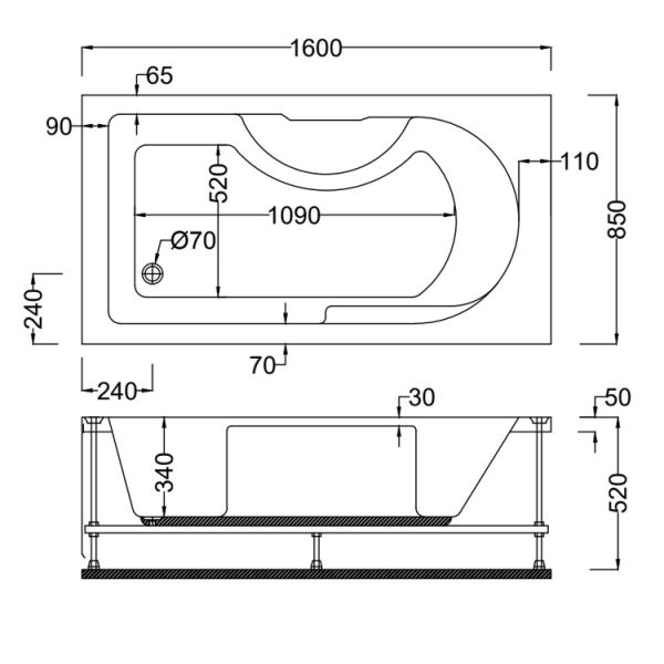 160x85 Jakuzi Dikdörtgen Tek Kişilik Nikea