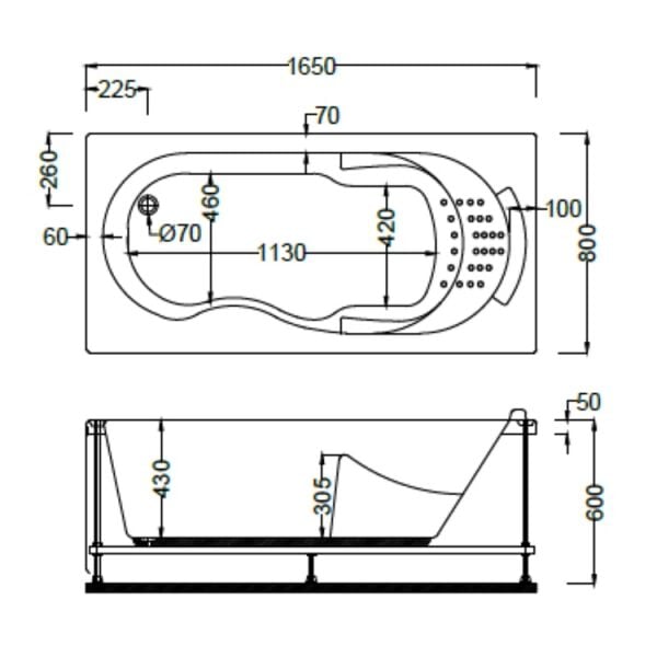 165x80 Jakuzi Dikdörtgen Tek Kişilik Babylon