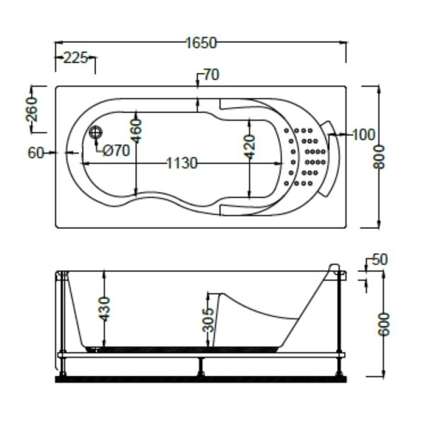 165x80 Jakuzi Dikdörtgen Tek Kişilik Babylon