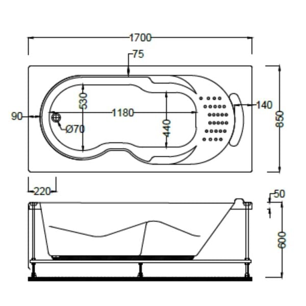 170x85 Jakuzi Dikdörtgen Tek Kişilik Persopolis