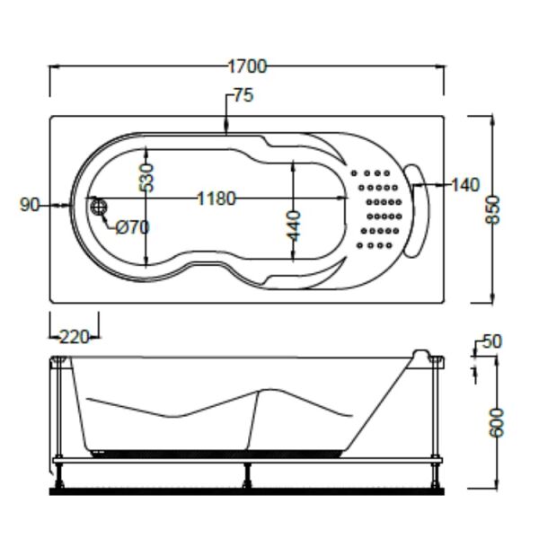 170x85 Jakuzi Dikdörtgen Tek Kişilik Persopolis
