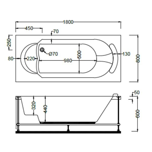 180x80 Jakuzi Dikdörtgen Tek Kişilik Thebes