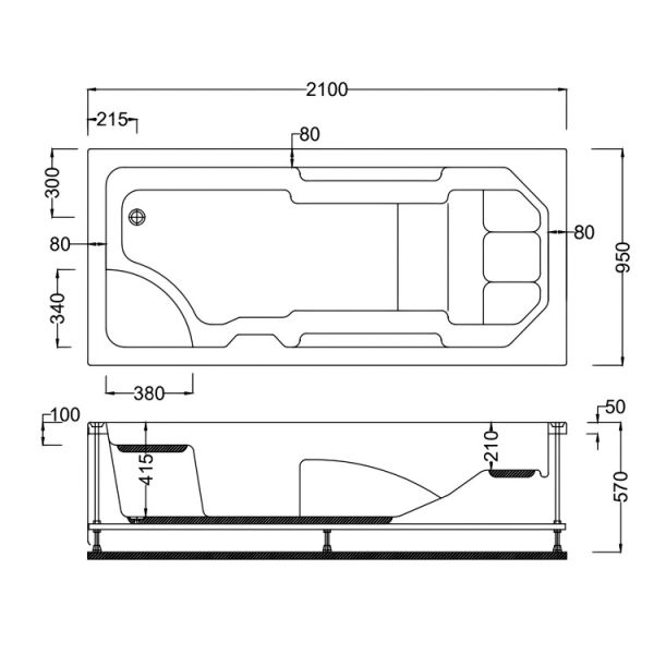 210x95 Jakuzi Dikdörtgen Tek Kişilik Shibam