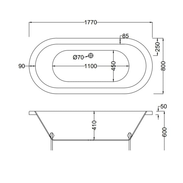 177 X 80 AYAKLI KÜVET BEYAZ