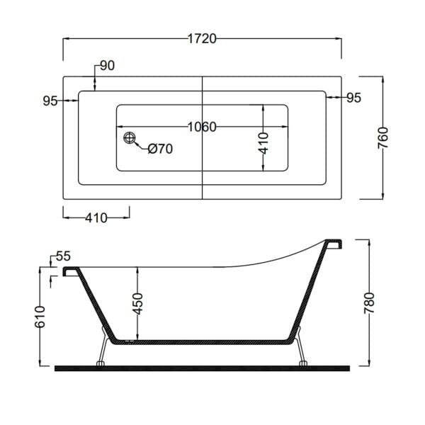172 x 76 AYAKLI KÜVET BEYAZ