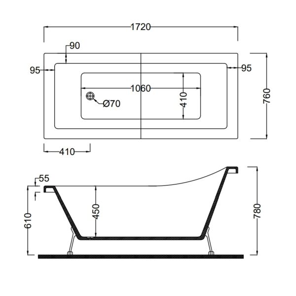 172 x 76 AYAKLI KÜVET BEYAZ