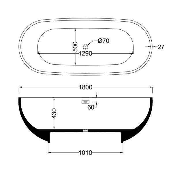 180 x 77 BAĞIMSIZ KÜVET SİYAH KIRMIZI