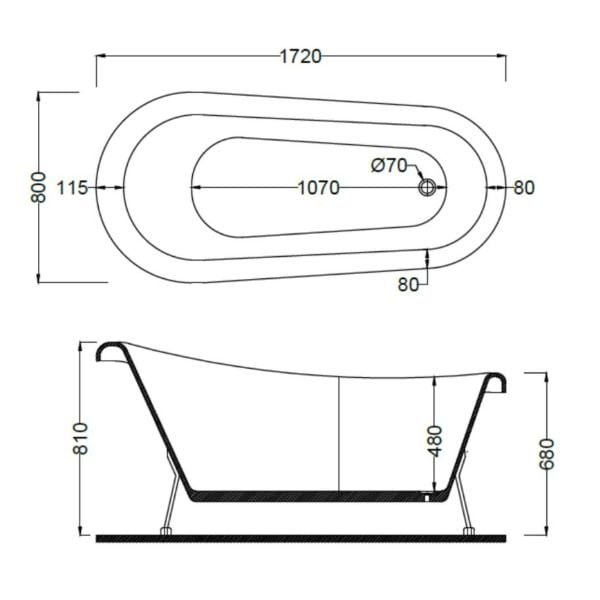 172 x 80 AYAKLI KÜVET SARI ALTIN