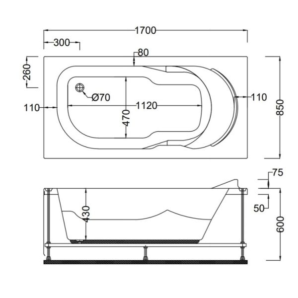 170 X 85 X 60H. JAKUZİ DİKDÖRTGEN BAEZA