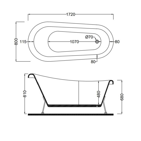 172 x 80 AYAKLI KÜVET ANTRASİT