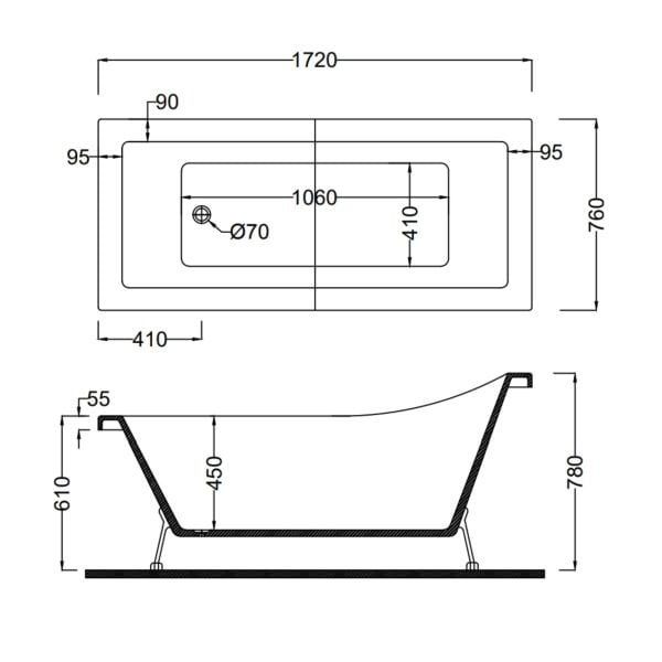 172 x 76 AYAKLI KÜVET SİYAH BEYAZ