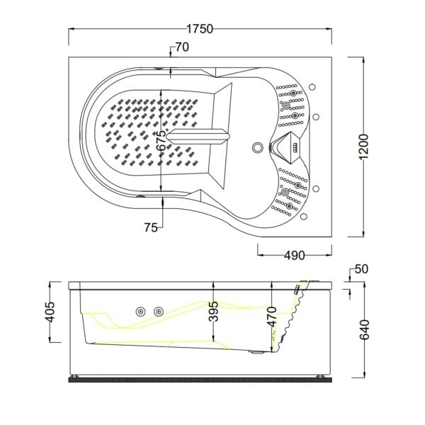 175 X 120 ÇİFT KİŞİLİK JAKUZİ ANTRASİT SAĞ