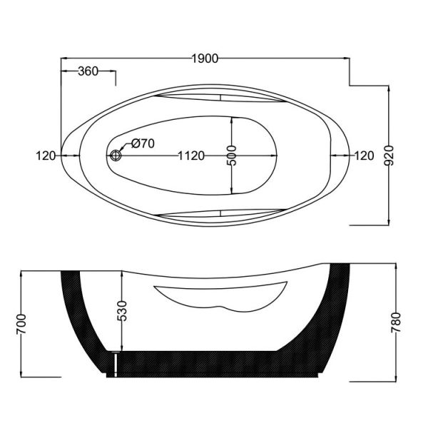 190 x 92 BAĞIMSIZ KÜVET SİYAH
