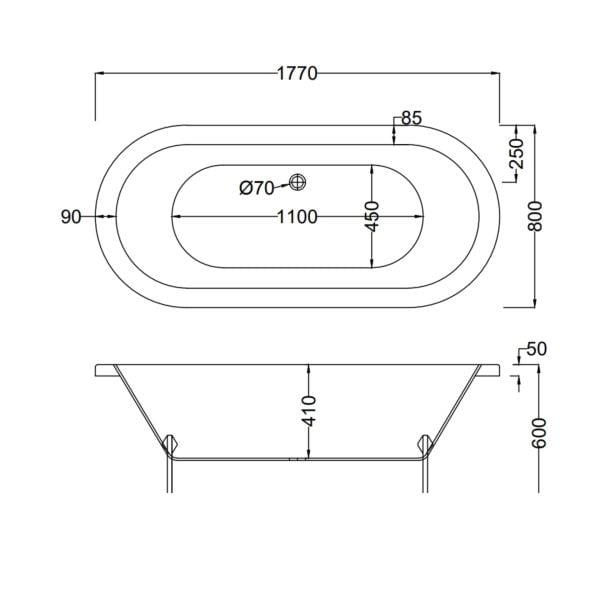 177 x 80 AYAKLI KÜVET SİYAH ALTIN
