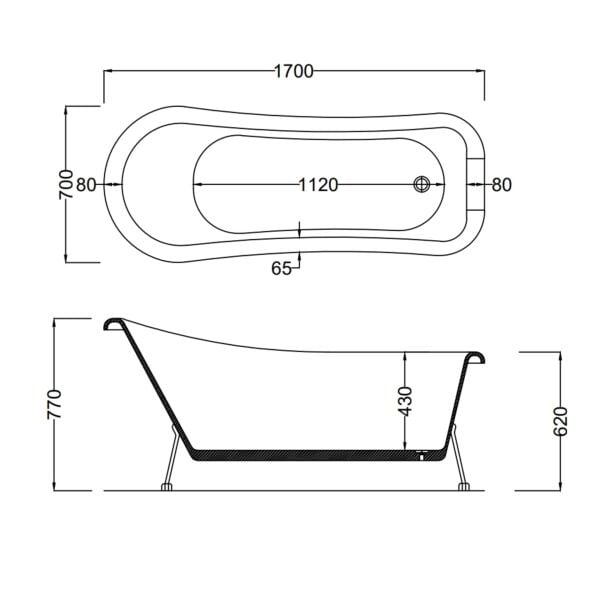 170 x 70 AYAKLI KÜVET SİYAH - ALTIN