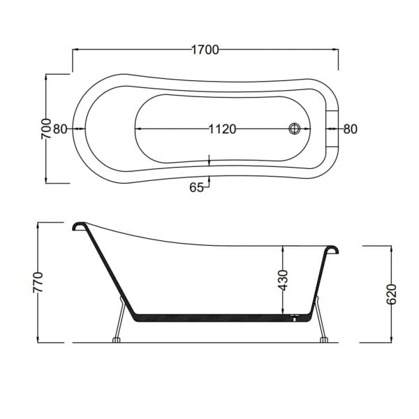 170 x 70 AYAKLI KÜVET BEYAZ - ALTIN