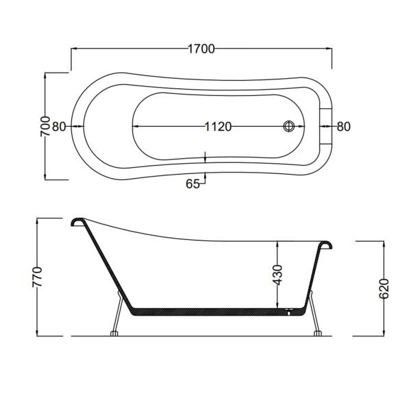170 x 70 AYAKLI KÜVET BEYAZ - ALTIN