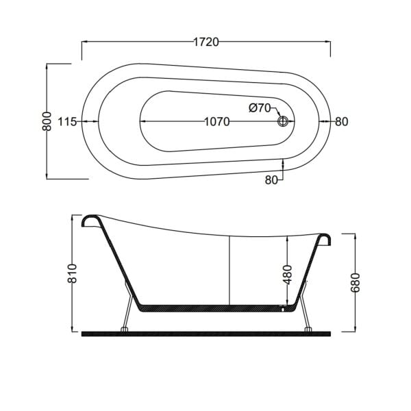 172 x 80 AYAKLI KÜVET SAFİR MAVİ