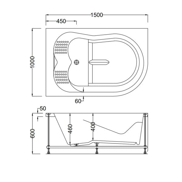 150 X 100 ÇİFT KİŞİLİK JAKUZİ SAĞ