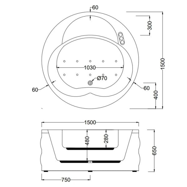 150 CM YUVARLAK PANELLİ JAKUZİ