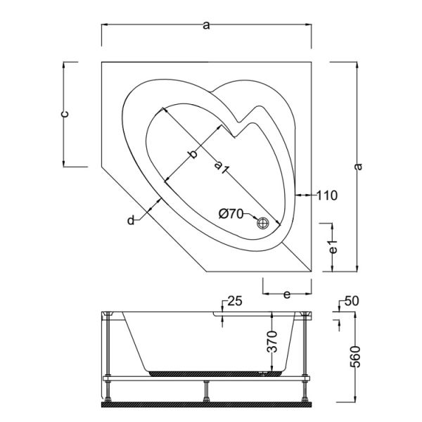140x140 Jakuzi Oval Köşe Tek Kişilik Aperlai