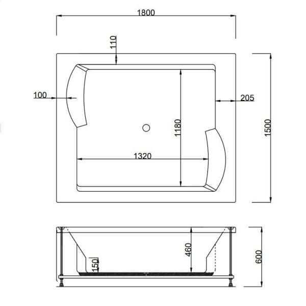180 x 150 İKİ KİŞİLİK GRİ PANELLİ JAKUZİ