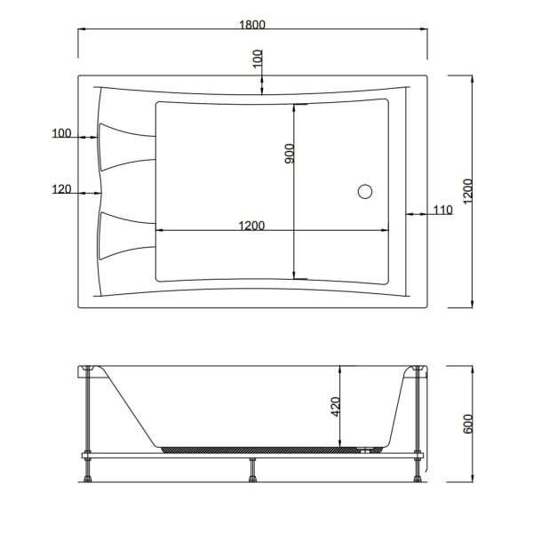 180 x 120 İKİ KİŞİLİK SİYAH PANELLİ JAKUZİ